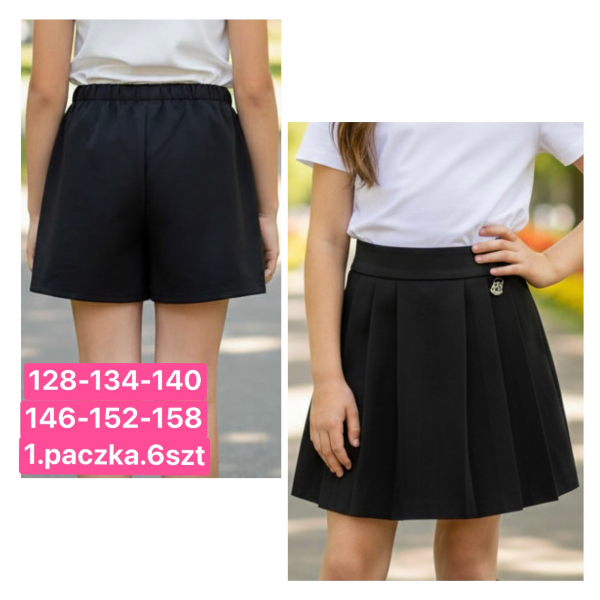 Spódnice dziewczęce Roz 128-158, 1 kolor Paczka 6 szt